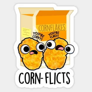 Corn-flicts Cute Corn Flakes Pun Sticker